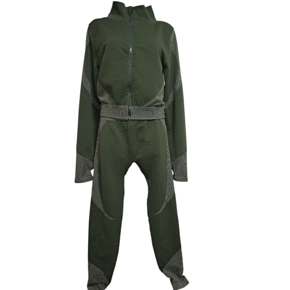 Love Nation 2XL Olive Green Textured Zip Front Jumpsuit Womens Lounge Athleisure